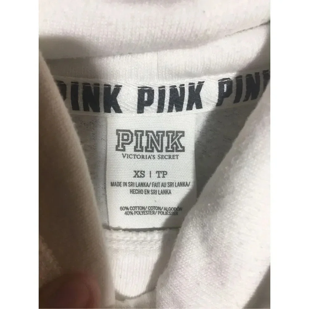 Womens Pink Victorias Secret Sweater Cowl Neck White Rainbow Logo Casual - Picture 3 of 6